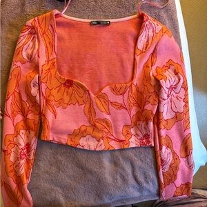 Zara Pink Jacquard Top